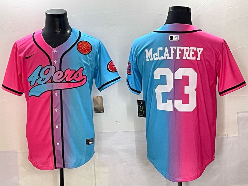 Men 2025 San Francisco 49ers 23 Mccaffrey Blue pink Nike Limited NFL Jersey style 07